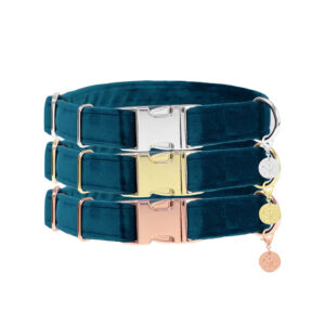 Nachhaltiges Hundehalsband Velvet Smaragd mit Rosegold, Silber oder Gold