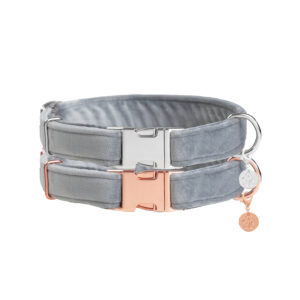Nachhaltiges Hundehalsband Velvet Platingrau mit Rosegold oder Silber