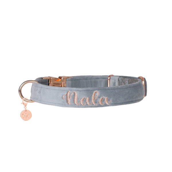 Nachhaltiges Hundehalsband Velvet Platingrau mit Rosegold oder Silber – Bild 2