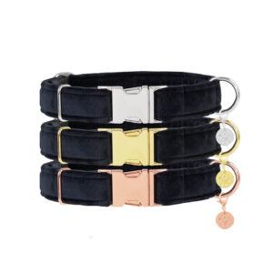 Nachhaltiges Hundehalsband Velvet Schwarz mit Rosegold, Silber oder Gold