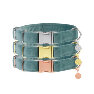 Nachhaltiges Hundehalsband Velvet Mint mit Rosegold, Silber oder Gold