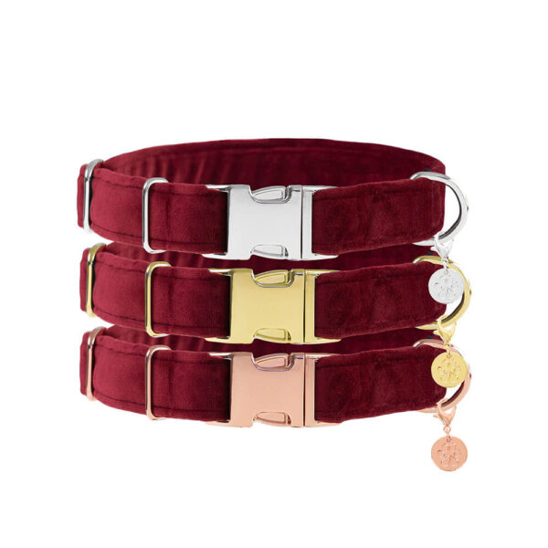 Nachhaltiges Hundehalsband Velvet Bordeaux mit Rosegold oder Silber