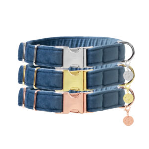 Nachhaltiges Hundehalsband Velvet Jeans mit Rosegold, Silber oder Gold