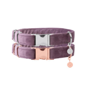 Nachhaltiges Hundehalsband Velvet Lila mit Rosegold oder Silber