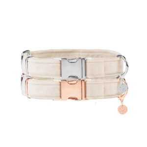 Nachhaltiges Hundehalsband Velvet Beige mit Rosegold oder Silber