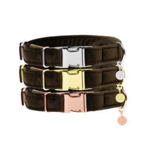 Nachhaltiges Hundehalsband Velvet Braun mit Rosegold, Silber oder Gold