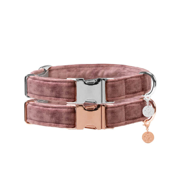 Nachhaltiges Hundehalsband Velvet Mauve mit Rosegold oder Silber
