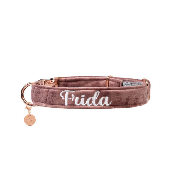 Nachhaltiges Hundehalsband Velvet Mauve mit Rosegold oder Silber – Bild 2