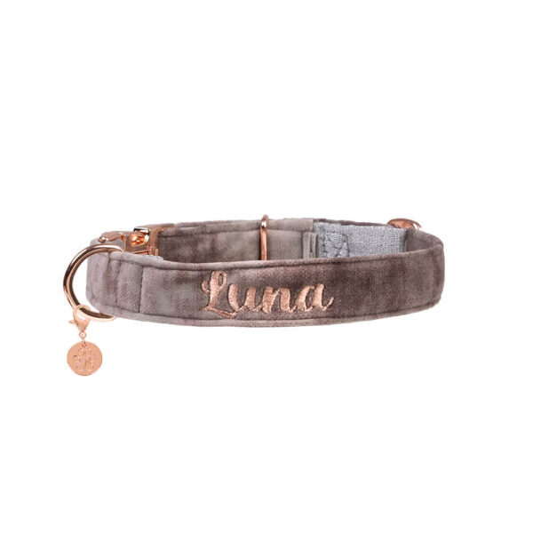 Nachhaltiges Hundehalsband Velvet Mocca mit Rosegold, Silber oder Gold – Bild 2