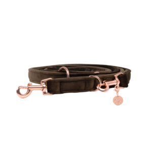 Nachhaltige Hundeleine Velvet Braun mit Rosegold, Silber oder Gold