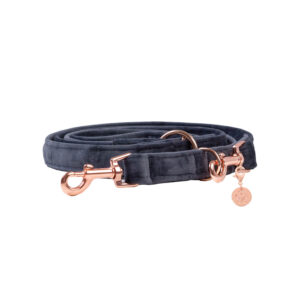 Nachhaltige Hundeleine Velvet Anthrazit mit Rosegold oder Silber