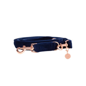 Nachhaltige Hundeleine Velvet Dunkelblau mit Rosegold, Silber oder Gold