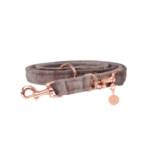 Nachhaltige Hundeleine Velvet Mocca mit Rosegold, Silber oder Gold