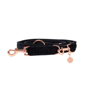 Nachhaltige Hundeleine Velvet Schwarz mit Rosegold, Silber oder Gold