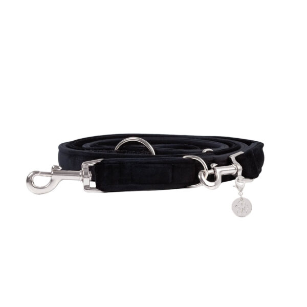 Nachhaltige Hundeleine Velvet Schwarz mit Rosegold, Silber oder Gold – Bild 3